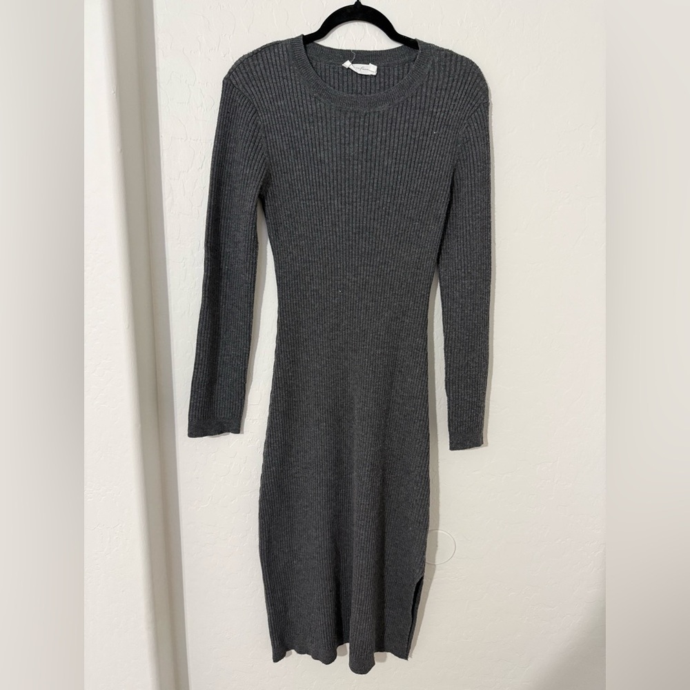 All in Favor Charcoal Gray Ribbed Long-Sleeve Knit Dress